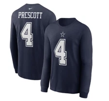 Dallas Cowboys #4 Dak Prescott Player Long Sleeve Shirt-Blue