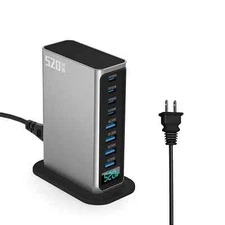 520W GaN Multi USB Charger 8 Port QC3.0 USB Type C PD 100W Fast Charging Station