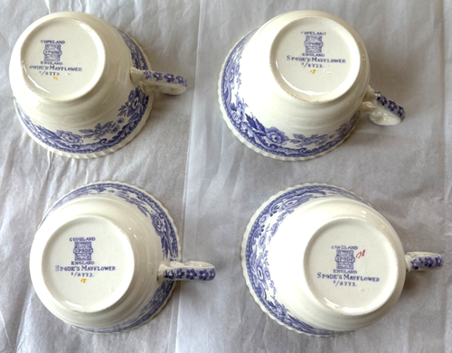 COPELAND SPODE MAYFLOWER SET OF 4 TEA CUPS & SAUCERS 1930s - Picture 6 of 6