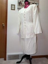NWT Vintage 80s Ivory Skirt Suit Set With Intricate Embroidered Detail