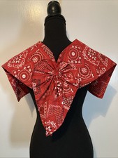 Vintage White  Red Paisley Cotton Collar With bow Faux Pearl Rockabilly womens