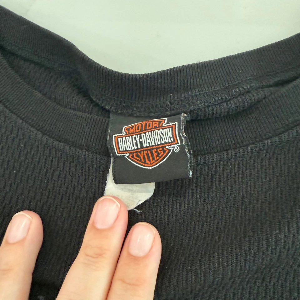 VTG Harley Davidson Waffle Knit Mens XL Long Sleeve Shirt Alaska Biker Grunge - Image 2 of 4