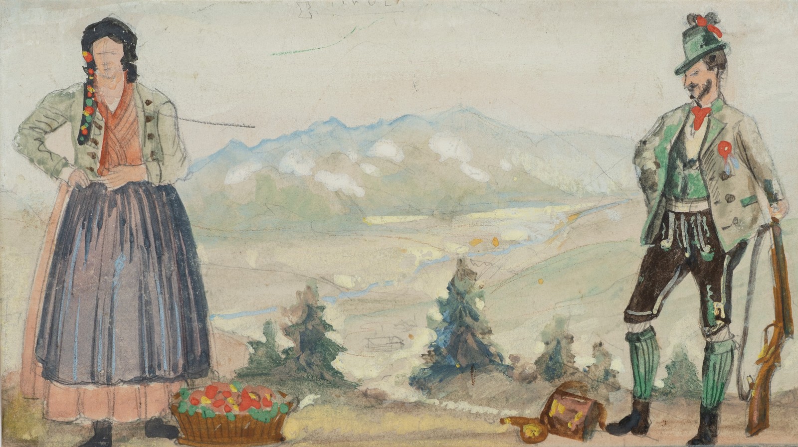 F. BORCHERT (1886-1945), escena tradicional tirolesa, alrededor de 1920, figura gouache