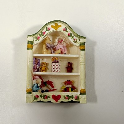Artisan Dollhouse Miniature Toy Shelf with Dolls Teddy Bears Hand Painted Nurser