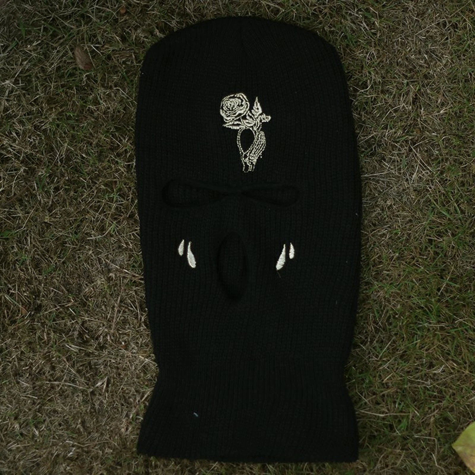 Rose tears Embroidery Three-hole Balaclava Knit Hat Army Tactical CS Winter Ski