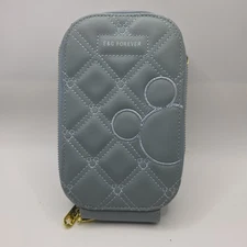 E&G Forever Light Blue Quilted Zip Wallet Faux Leather 5x7x2” Double Zipper