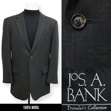 JOS A BANK mens solid gray brown 100 WOOL sport coat suit jacket blazer 42 L