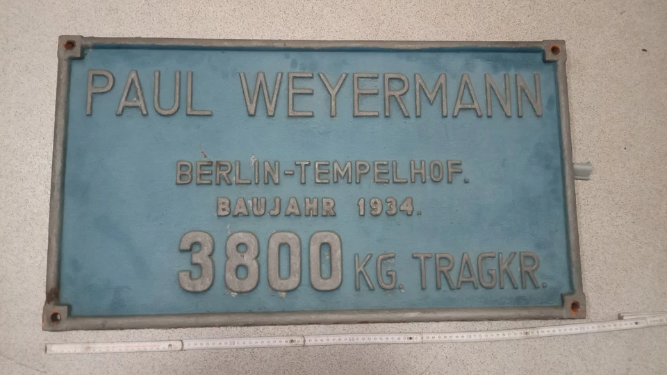 Fabrikschild Paul Weyermann Tempelhof Eisenbahndrehkran Guss, Rixdorf, Tempelhof
