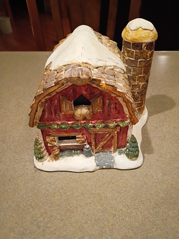 Vintage Ceramic Village Barn House Tea Light Candle Holder 