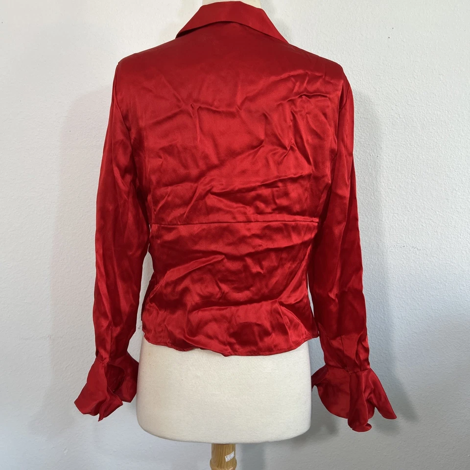 Blusa Anne Klein Mujer 8P Roja Seda Volantes Babydoll Manga Campana Romántica Y2K Foto 4 de 4