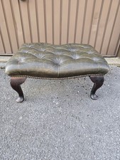 Vintage Chesterfield Style Leather Footstool Ottoman Button Tufted Queen Anne...