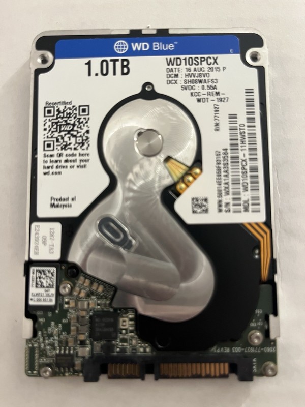 WD BLUE 1TB 2.5" SATA HDD 5400 RPM WD10SPCX-11HWST0, GRADE A
