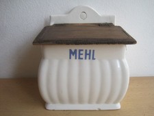 Altes MEHL Vorratsgefäß Keramik-Wandbehälter mit Klappdeckel Marke LOTTE JBW