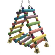 Wooden Parrot Rainbow Hanging Ladder Hammock Toy with Bells Bird Cage Accessory