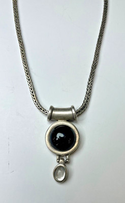 Black Onyx Modernist Pendant ONE SNAG 925 Stamped Snake Chain Sterling Silver VT