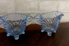 Vintage Blue Depression Glass Imperial Pillar Flute Pattern Cream And Sugar Bowl