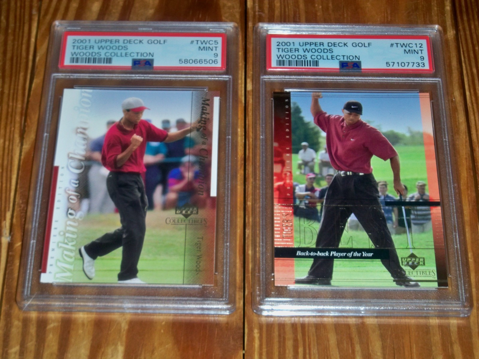 Lot Of 2 -- 2001 Upper Deck Golf Tiger Woods Collection - PSA 9 -- TWC5 / TWC12 view 1