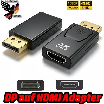 DP auf HDMI Adapter 4K Displayport zu HDMI Konverter Stecker Full HD Audio Video