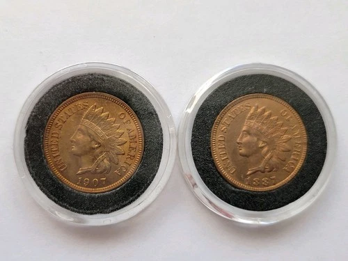 1887 & 1907 Indian Head Cent Penny AU - Mint Condition