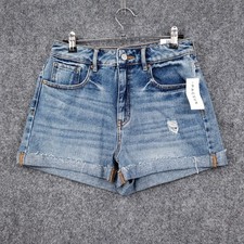 NEW PacSun Shorts Womens 26 Blue Mom High Rise Cuffed Distressed Denim Zip Fly