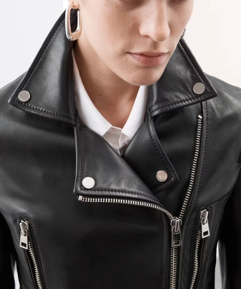 Leather Jacket Women Black Biker Moto Lambskin Size S M L XL XXL 3XL Custom Made - Image 3 of 4