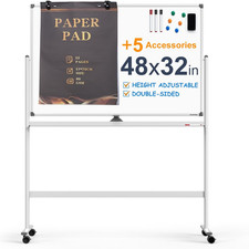 Rolling Whiteboard, 48X32 Magnetic Double-Sided Dry Erase Board