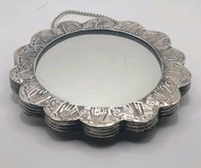 Vintage Turkish 900 Silver Hand Mirror SAIM Maker Ottoman style Floral wedding 