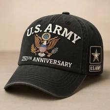 Embroidered US Army 250th Anniversary Hat Black Patriotic Baseball Cap