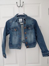 Justice Denim Distressed Blue Jean Jacket Girls 10 Button Down Classic Western