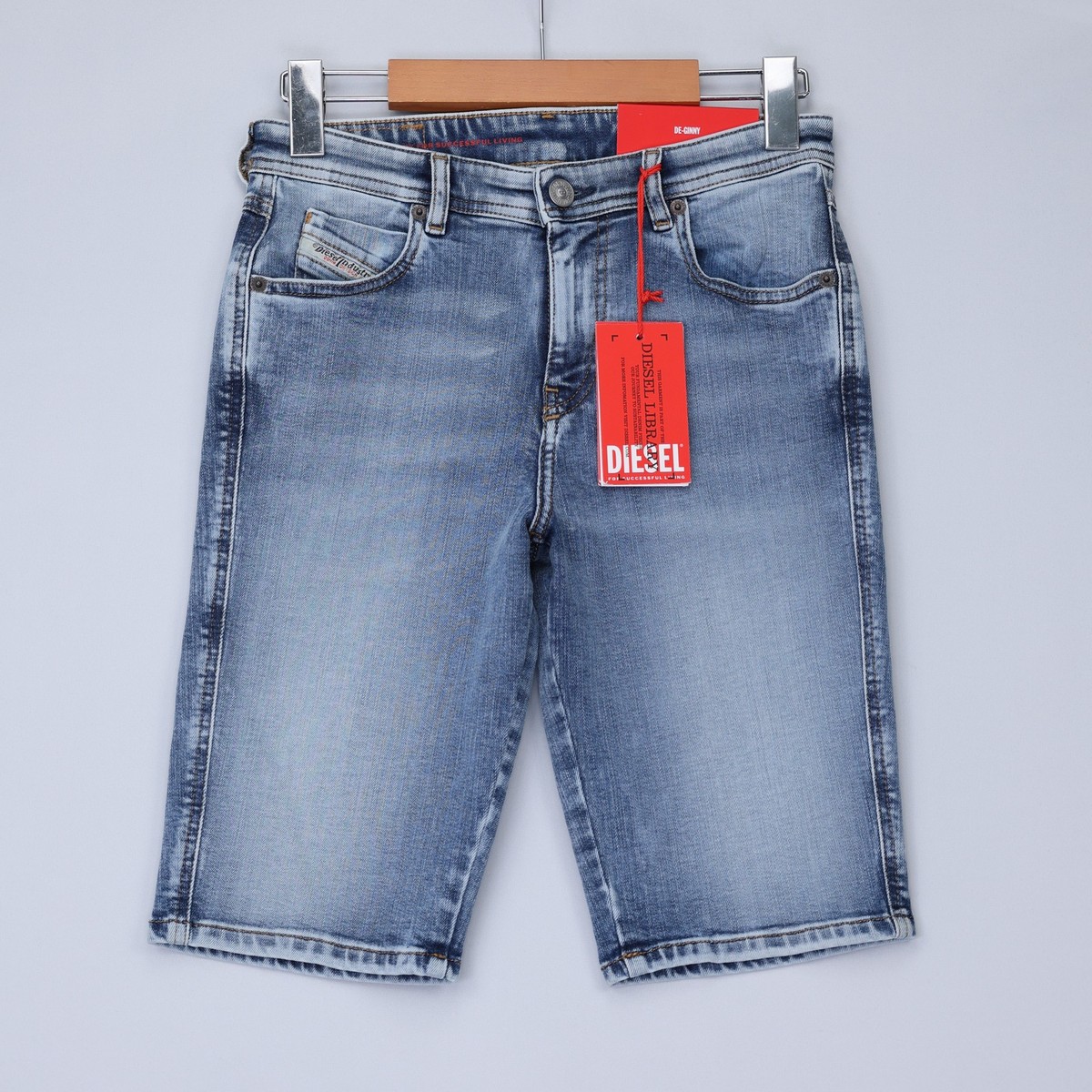 Diesel Womens Shorts De-Ginny Denim Biker Shorts Medium Wash Blue