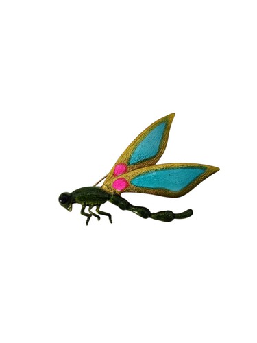 Vintage bright enamel gold tone DRAGONFLY insect brooch pi