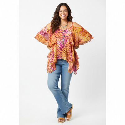 Platinum Design Collection Asymmetrical Cold Shoulder Top 12 Boho Resort Summer