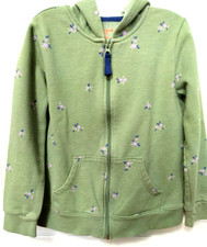 CAT JACK Girls M 7/8 Sage Green Floral Hooded Zipper Jacket