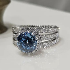 Diamond Wedding Ring 950 Platinum 3.40 CT Fancy Vivid Blue Round IGI Lab Created