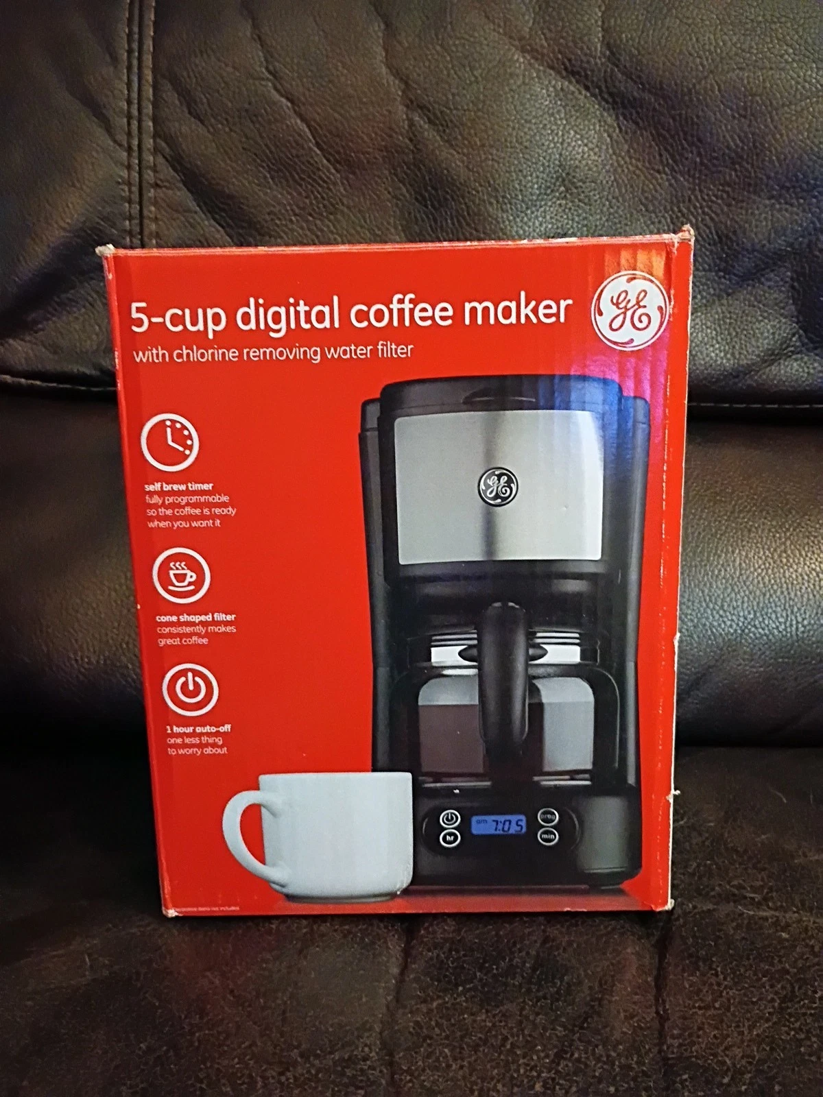 GE 5-Cup Digital Coffee Maker - Programmable, Timer, Auto-Off, Black/Silver