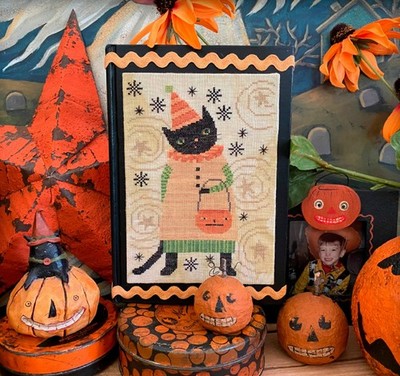 Tabby's Halloween Kreuzstich Muster Sampler Primitive Kürbis Katze Trick Leckerli