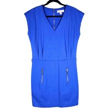Michael Kors Cobalt Blue Ponte Knit Sheath Dress Sleeveless Zip Pockets