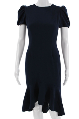 #ad #ad Aqua Women Sheath Dress Dark Blue Short Sleeve Crew Neck Full Length Size M $44.99