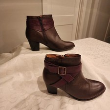 Vionic Trinity Leather Ankle Boots Size 9 Brown Strap Buckle Block Heel Comfort