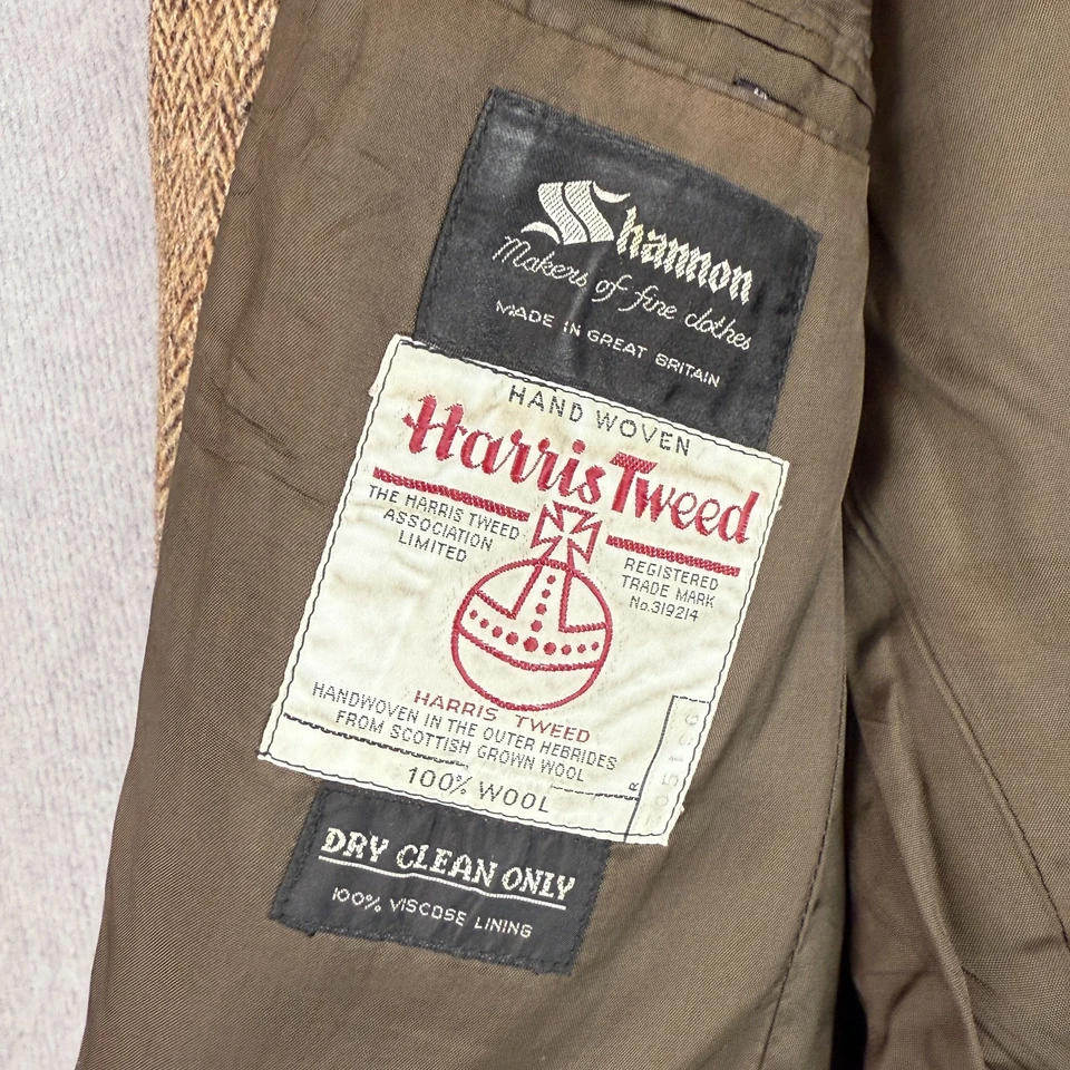 Harris Tweed Blazer Jacket Mens 100cm Herringbone Hand Woven Scottish Wool - Image 3 of 4