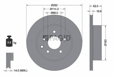 2x PAGID Bremsscheibe 54440NC für RENAULT KOLEOS 2 1 dCi 130 BLUE 185 HCAN 4WD