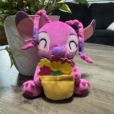 Disney Lilo  Stitch Angel Pink Plush Stuffed Animal Holding Flowers