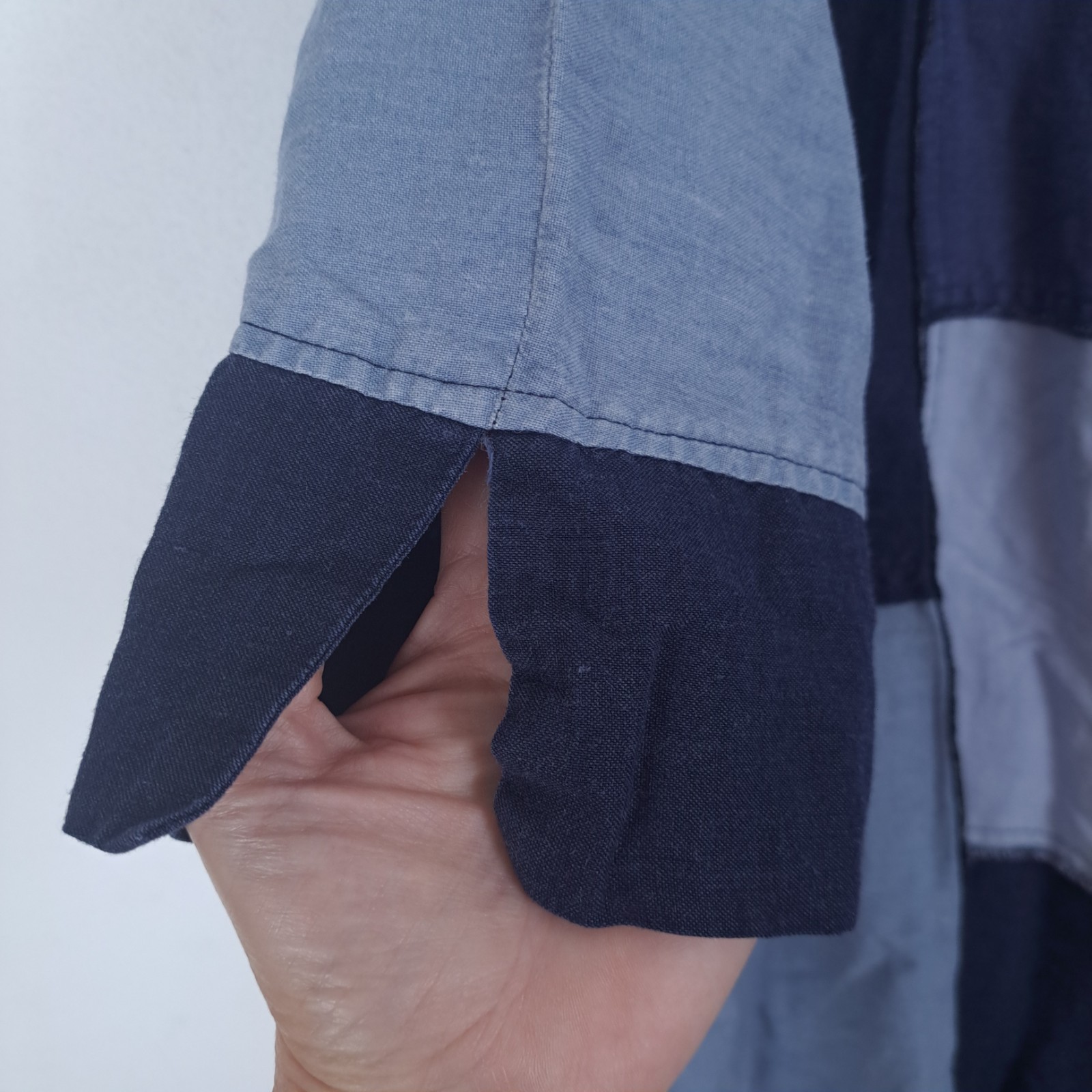 Linen Blend Chambray Patchwork Button Up Top Wome… - image 4