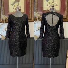 NWT Express Black Sequin Open Back Stretch Sparkle LBD Mini Dress - Sz 6 💚🎀