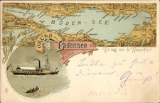 Landkarten Litho Bodensee, Dampfer, Vexierbild - 4984628