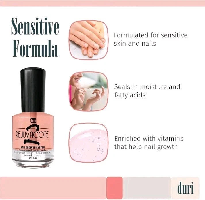Sistema de crecimiento de uñas Duri Rejuvacote 2 (paquete de tres) fórmula sensible nuevo en caja Foto 4 de 4