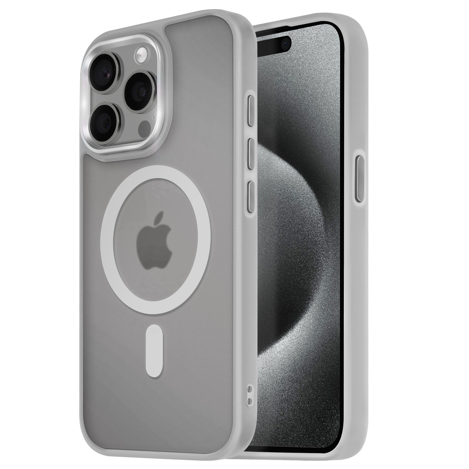 Coque rigide pour iPhone 15 Pro au design givré premium gris