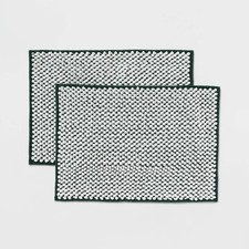 Room Essentials 2 Pack Everyday Chenille Bath Rug Set Dark Green White Non Skid