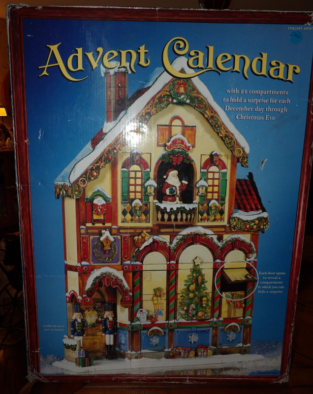 Vintage Wooden Advent Christmas Calendar Santa Victorian Chalet House 24 Doors