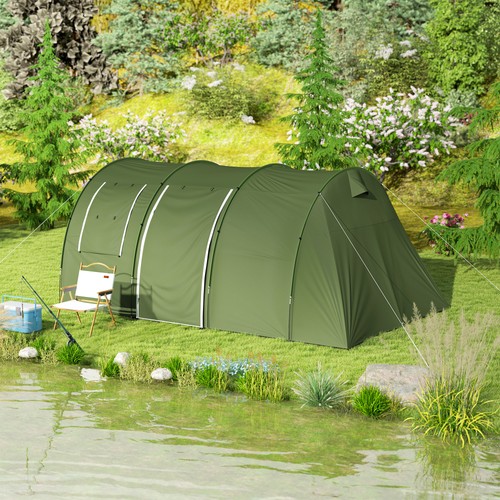 Outsunny 5-6 Man Family Tent Camping Tent with 2 Room and Carry Bag, Green - Picture 9 of 11